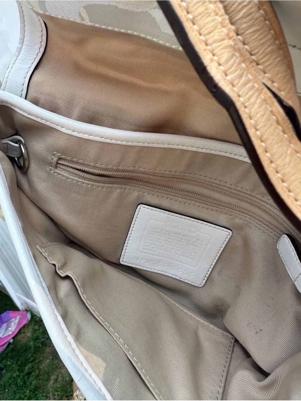Coach Cream Signature Canvas Bee Accent Shoulder Bag